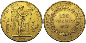 Troisième République 1870-1940, 100 Francs, Paris, 1909 A, AU 32.25 g.
Ref : G. 1137, Fr. 590
Conservation : Superbe