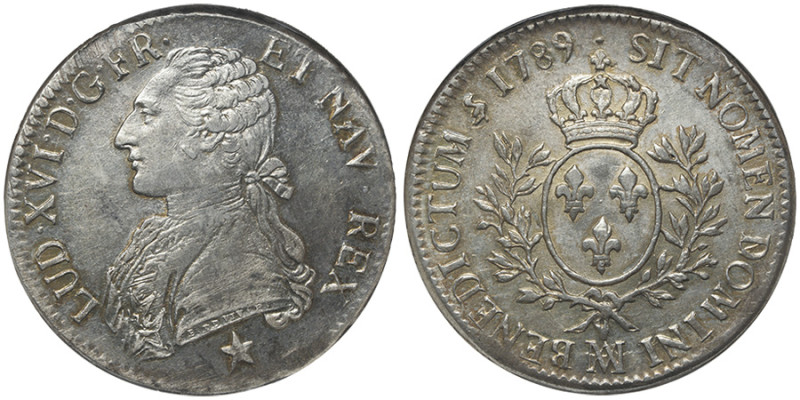 Louis XVI 1774-1793, Écu aux branches d'olivier, 1789 MA,
AG 29.31 g.
Ref : G.35...