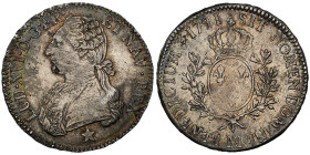 Louis XVI 1774-1793, Écu aux branches d'olivier, 1791 MA, AG 29.62 g.
Ref : G.356 (R), Dav 1333
Grading : NGC AU DETAILS.
Conservation : traces de net...