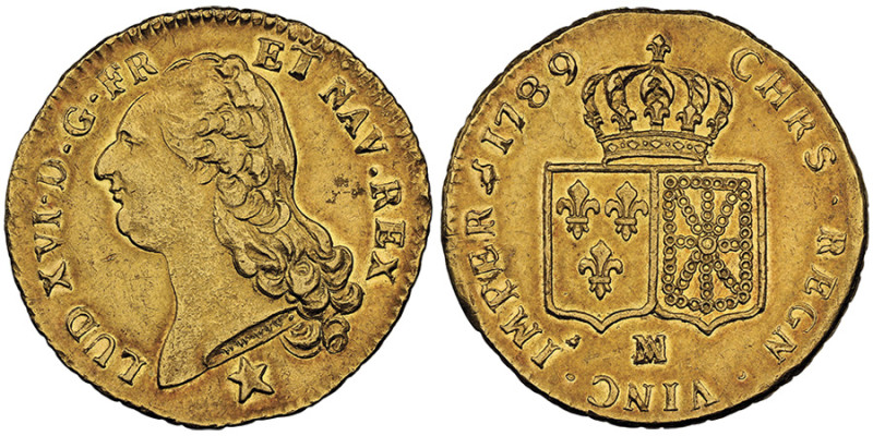 Louis XVI 1774-1793, Double Louis d'or à la tête nue, 1789 MA, AU 15.18 g.
Ref :...