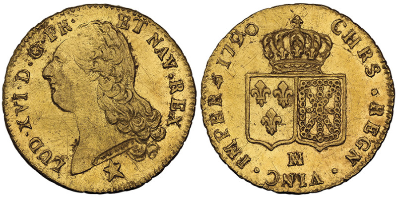 Louis XVI 1774-1793, Double Louis d'or à la tête nue, 1790 MA, AU 15.18 g.
Ref :...