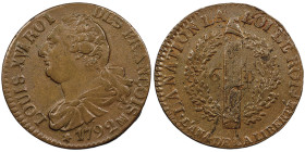 Convention 1792-1795
6 Deniers, 1792 MA, Cu 6.79 g. Ref : G.8
Grading : NGC AU 53 BN Conservation : Superbe