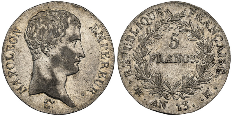 Premier Empire 1804-1814, 5 Francs, AN 13 MA, AG 24.95 g. 
Ref : G.580
Grading :...