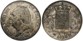 Louis XVIII 1814-1815 
5 Francs, 1824 MA, AG 25 g.
Ref : G. 614
Grading : NGC MS 62
Conservation : Superbe