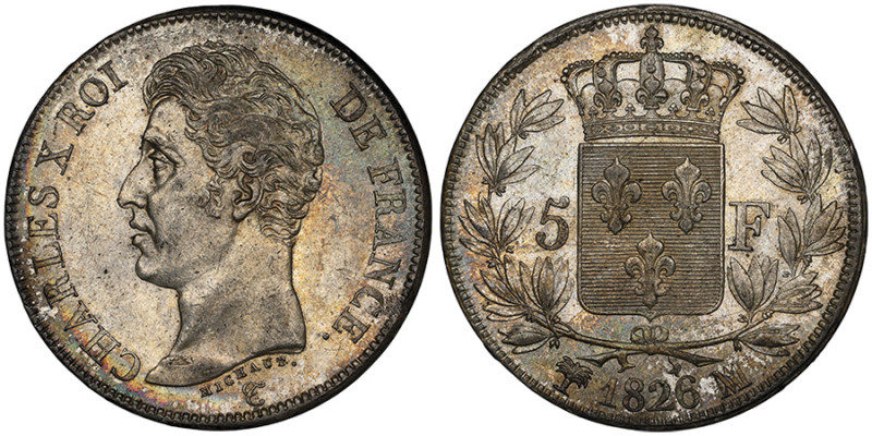 Charles X 1824-1830 
5 Francs, 1er type 1826 MA, AG 25 g.
Ref : G.643 
Grading :...