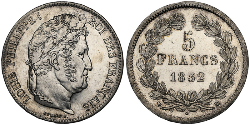 Louis-Philippe Ier 1830-1848
5 Francs, 1832 MA, tête laurée, AG 25 g.
Ref : G.67...