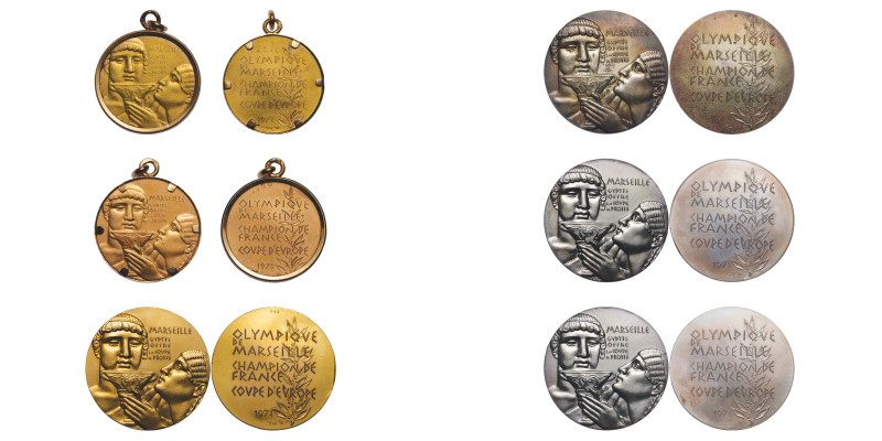 Lot de 3 médailles en or 1971, Champion de France 
- deux médailles en pendentif...