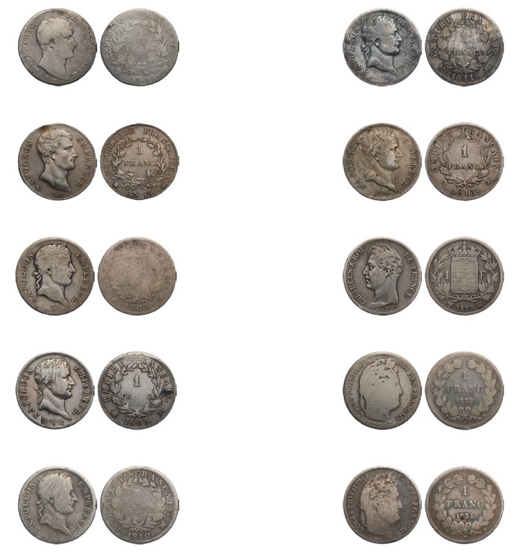 Lot de 10 monnaies de 1 Franc en argent de l'atelier de Marseille:
- AN 12 & AN...