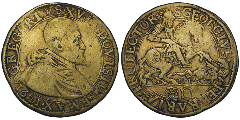 Gregorius XV 1621-1623
Piastre dorée (Écu d'argent), 1621, Ferrare, AG 31.35 g.
...