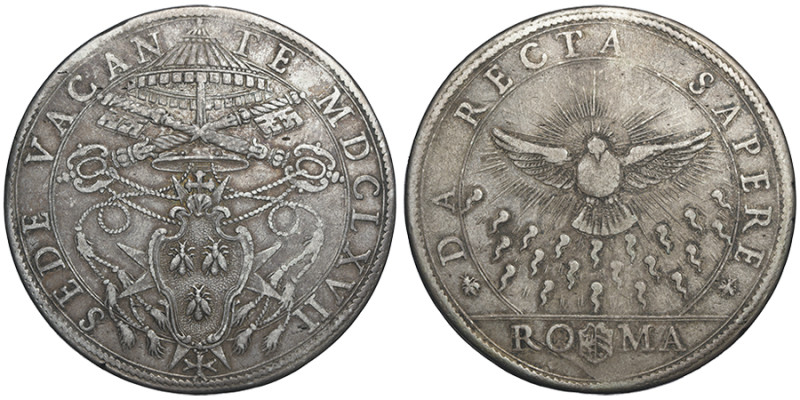 Sede Vacante (22/05 - 20/06) 1667
Piastre, Rome, MDCLXVII, AG 30.67 g.
Ref : MIR...
