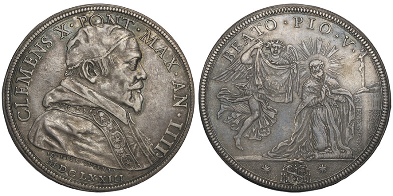 Clemens X 1670-1676
Piastre, Rome, MDCLXXIII, AG 31.89 g.
Ref : MIR 1938/1 (R2) ...