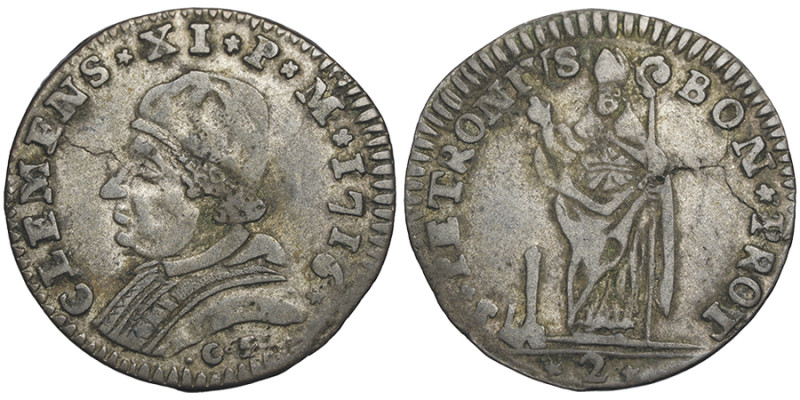 Clemente XI 1700-1721, Muraiola da 2 Bolognini, Bologne, 1716, Mi 1.59 g.
Ref : ...