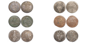 Lot des 6 monnaies de Clemens X, Innocentius XI, Innocentius XII et Clemens XI en TB/TTB :
Giulio, Rome, AN IIII, MDCLXXIII,
AG 3.08 g. MIR 1940/1 (R2...