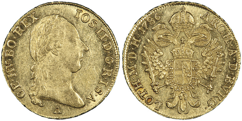 Josef II 1765-1790
Ducat, Vienne, 1786 A, AU 3.49 g. Ref : Fr. 439, Herinek28
Gr...