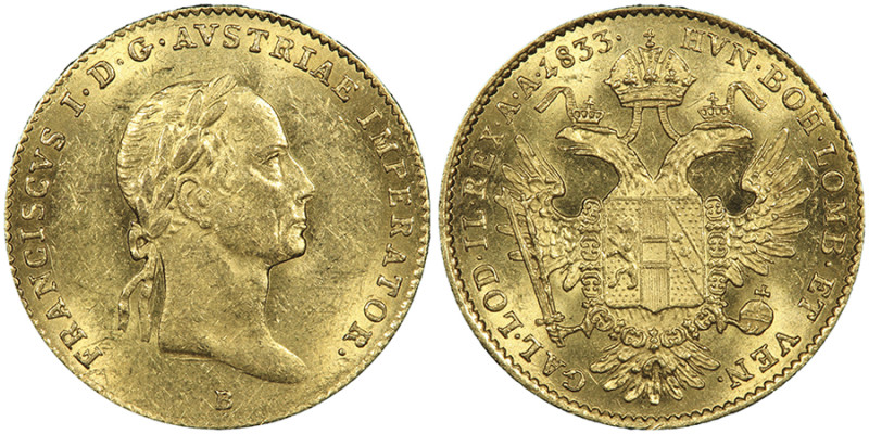 Franz I 1804-1835
Ducat, Kremnitz, 1833 B, AU 3.49 g. Ref : Fr. 215, Früh. 111
G...