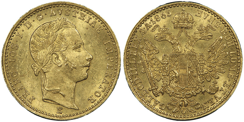 Franz Josef 1848-1916
Ducat, Karlsburg, 1865 E, AU 3.49 g.
Ref : Fr. 235, Früh. ...