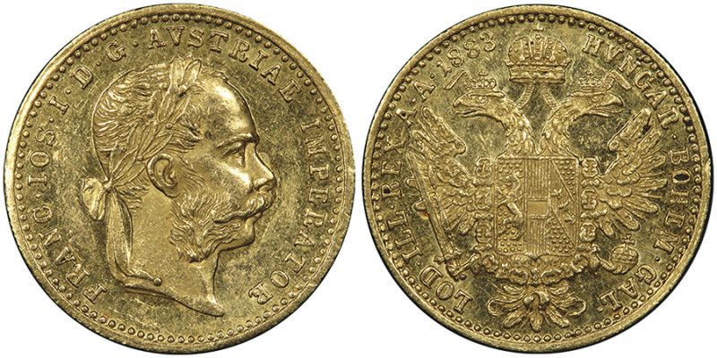 Franz Josef 1848-1916
Ducat, Vienne, 1883 , AU 3.49 g.
Ref : Fr. 493, Früh. 1242...