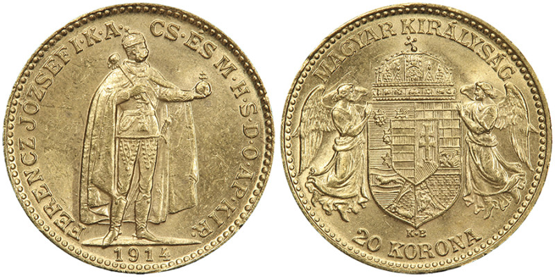 Franz Josef 1848-1916, 20 Korona, Kremnitz, 1914 KB , AU 6.77 g.
Ref : Fr. 250, ...