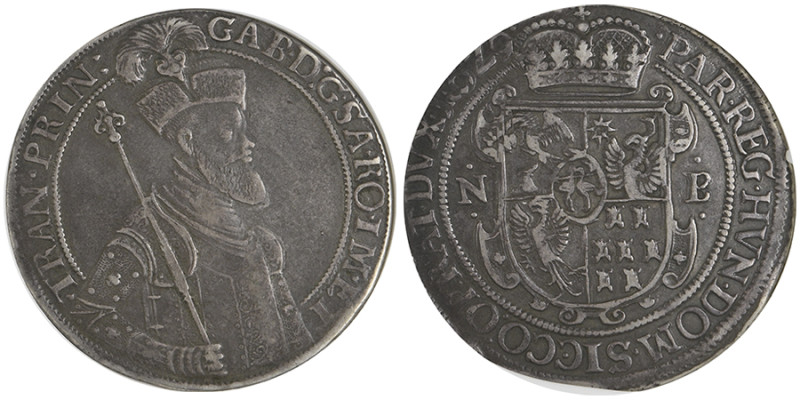 Gabriel Bethlen 1613-1629, Thaler, Nagybanya, 1629 NB, AG
Avers : Buste cuirassé...