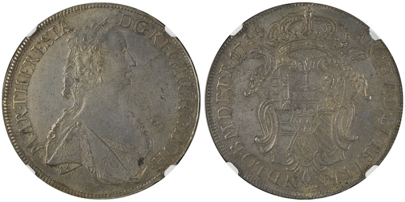 Maria Theresia 1740-1780, Thaler, Karlsburg, 1745, AG
Ref : Dav. 1143, Eypeltaue...