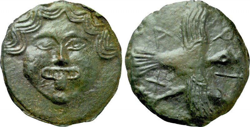 SKYTHIA. Olbia. Cast Ae (Circa 437-410 BC).

Obv: Facing gorgoneion.
Rev: A -...