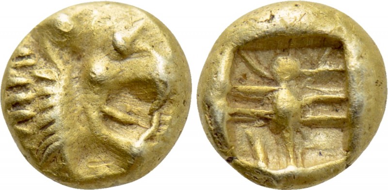CARIA. Mylasa. EL 1/48 Stater (Circa 6th century BC).

Obv: Head of roaring li...