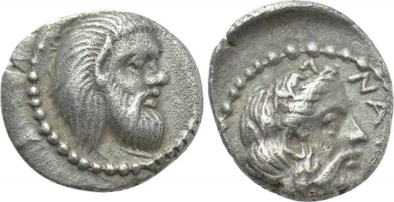 CILICIA. Nagidos. Obol (Circa 400-380 BC). 

Obv: Head of Pan right.
Rev: ΝΑΓ...