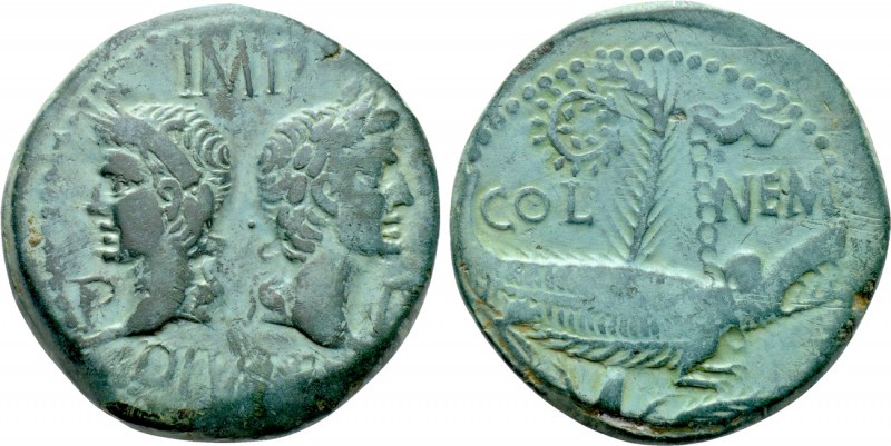 GAUL. Nemausus. Augustus with Agrippa (27 BC-14 AD). Ae As.

Obv: IMP / P - P ...