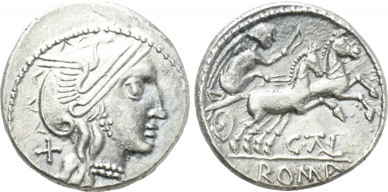 C. THALNA. Denarius (After 154 BC). Contemporary imitation of Rome. 

Obv: Hel...