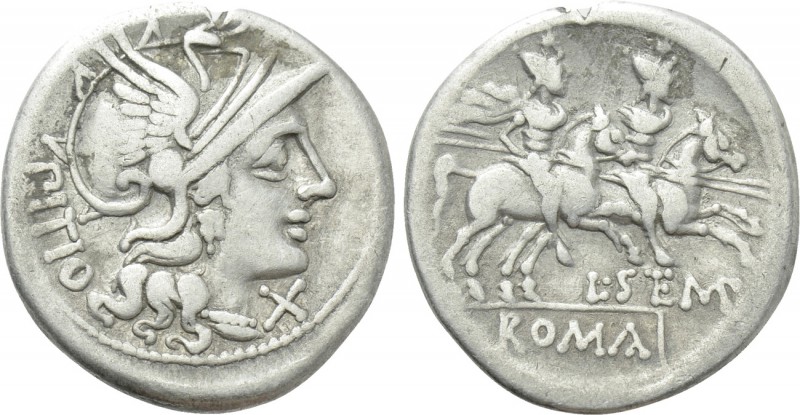 L. SEMPRONIUS PITIO. Denarius (148 BC). Rome. 

Obv: ΠITIO. 
Helmeted head of...