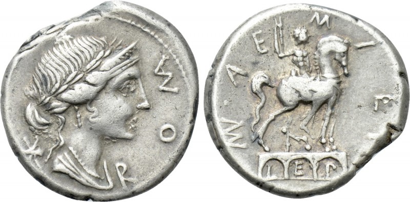 MN. AEMILIUS LEPIDUS. Denarius (114-113 BC). Rome. 

Obv: ROMA. 
Laureate, di...