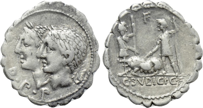 C. SULPICIUS C.F. GALBA. Serrate Denarius (106 BC). Rome. 

Obv: D P P. 
Juga...