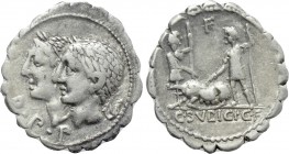 C. SULPICIUS C.F. GALBA. Serrate Denarius (106 BC). Rome.