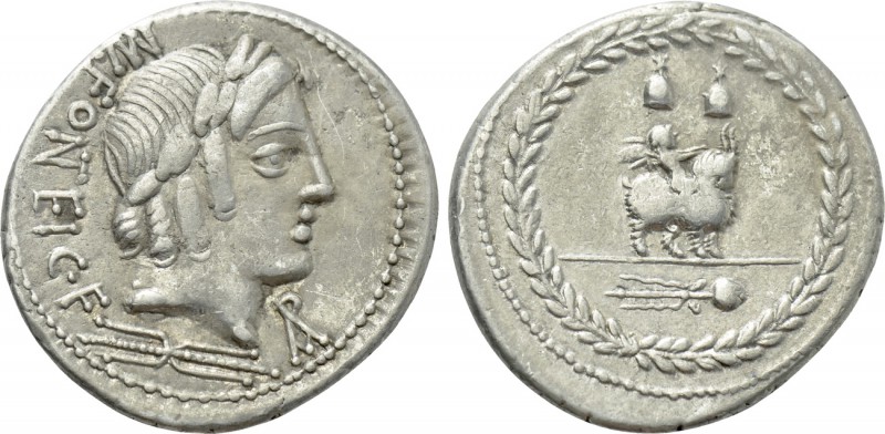 MN. FONTEIUS C.F. Denarius (85 BC). Rome. 

Obv: MN FONTEI C F. 
Laureate hea...