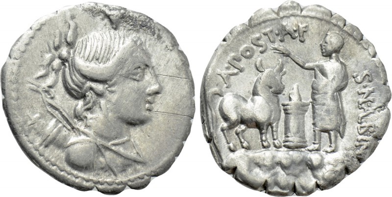 A. POSTUMIUS A.F. SP.N. ALBINUS. Serrate Denarius (81 BC). Rome. 

Obv: Draped...
