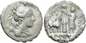 A. POSTUMIUS A.F. SP.N. ALBINUS. Serrate Denarius (81 BC). Rome.