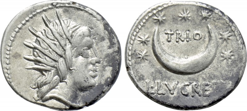 L. LUCRETIUS TRIO. Denarius (74 BC). Rome. 

Obv: Radiate head of Sol right.
...