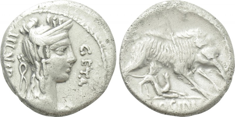 C. HOSIDIUS C.F. GETA. Denarius (64 BC). Rome. 

Obv: III VIR / GETA. 
Diadem...