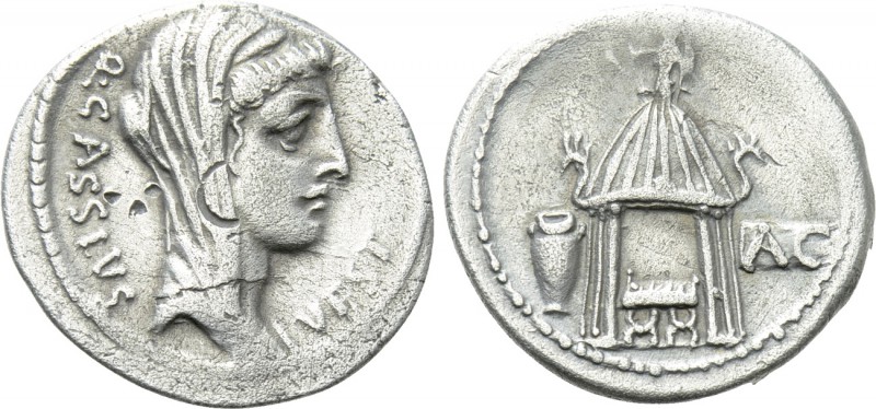 Q. CASSIUS LONGINUS. Denarius (55 BC). Rome. 

Obv: Q CASSIVS VEST. 
Veiled h...