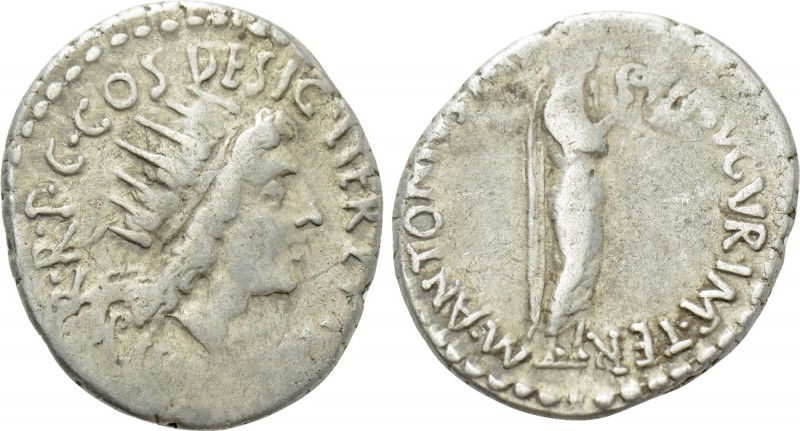 MARK ANTONY. Denarius (38 BC). Athens. 

Obv: M ANTONIVS M F M N AVGVR IMP TER...