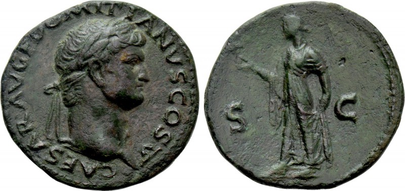 DOMITIAN (Caesar, 69-81). As. Lugdunum. 

Obv: CAESAR AVG F DOMITIANVS COS V. ...
