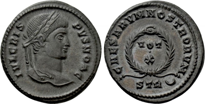 CRISPUS (Caesar, 316-326). Follis. Treveri. 

Obv: IVL CRISPVS NOB C. 
Laurea...