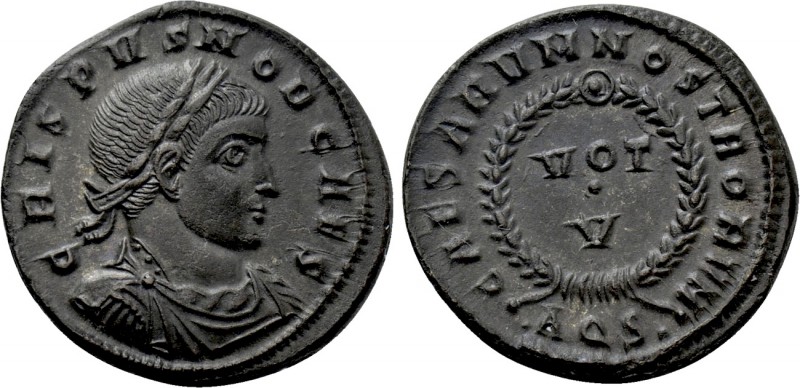 CRISPUS (Caesar, 316-326). Follis. Aquileia. 

Obv: CRISPVS NOB CAES. 
Laurea...