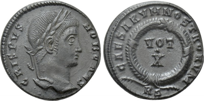 CRISPUS (Caesar, 316-326). Follis. Rome. 

Obv: CRISPVS NOB CAES. 
Laureate h...