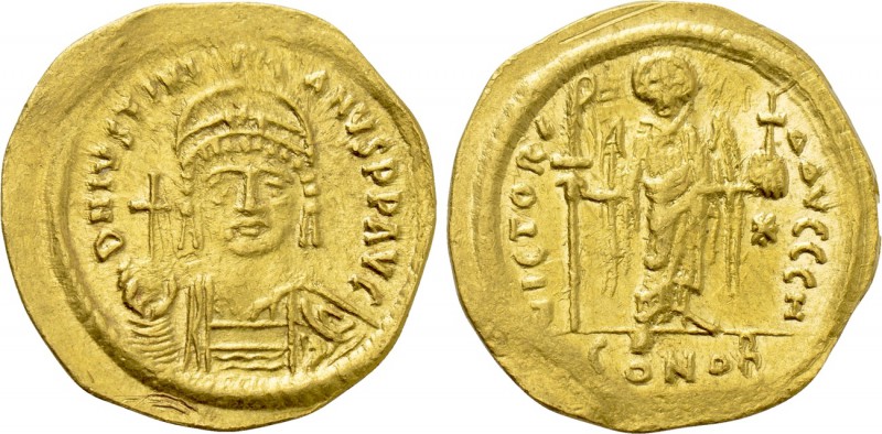 JUSTINIAN I (527-565). GOLD Solidus. Constantinople. 

Obv: D N IVSTINIANVS P ...