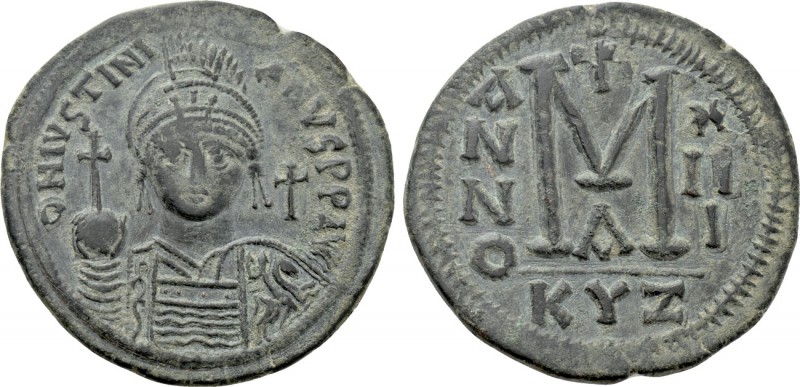 JUSTINIAN I (527-565). Follis. Cyzicus. Dated RY 13 (549/50). 

Obv: D N IVSTI...