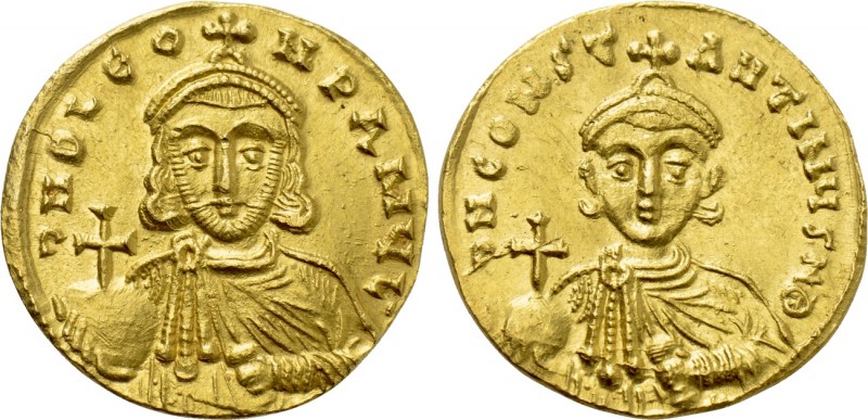 LEO III THE "ISAURIAN" with CONSTANTINE V (717-741). GOLD Solidus. Constantinopl...