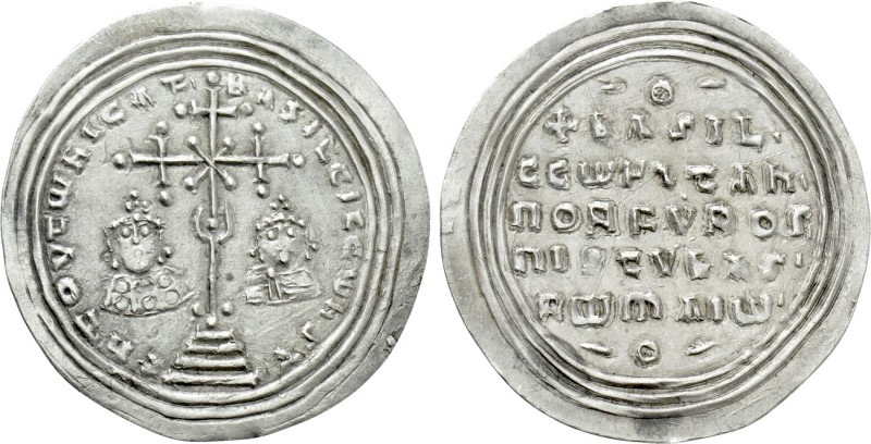 BASIL II BULGAROKTONOS with CONSTANTINE VIII (976-1025). Miliaresion. Contempora...