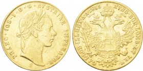 AUSTRIA. Franz Joseph I (1848-1916). GOLD Ducat (1855-E). Karlsburg.