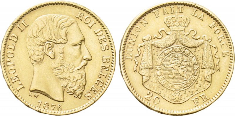BELGIUM. Leopold II (1865-1909). GOLD 20 Francs (1876). Brussels. 

Obv: LEOPO...